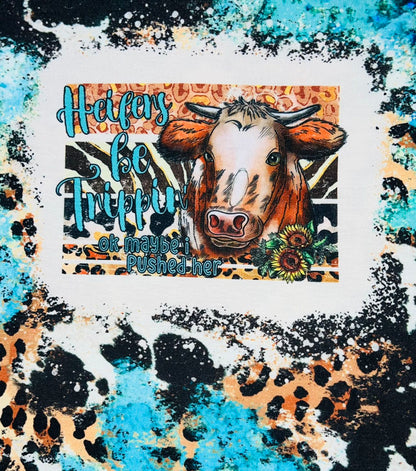 "Heifers be trippin'"cow & animal print short sleeve t-shirt XCH0722-18H