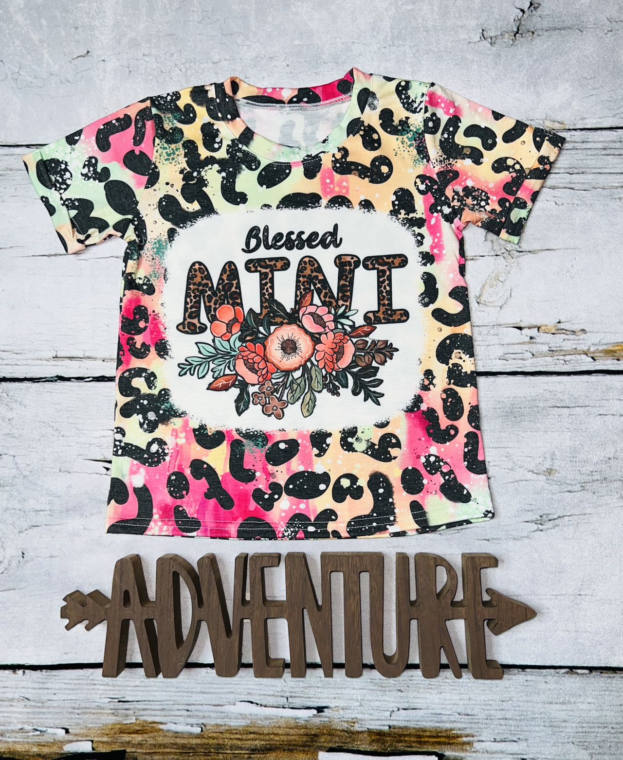 Multicolor animal print "Blessed Mini" w/flowers short sleeve t-shirt DLH1212-4