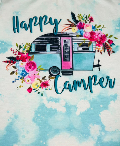 "HAPPY CAMPER" aqua bleached short sleeve t-shirt DLH1108-16