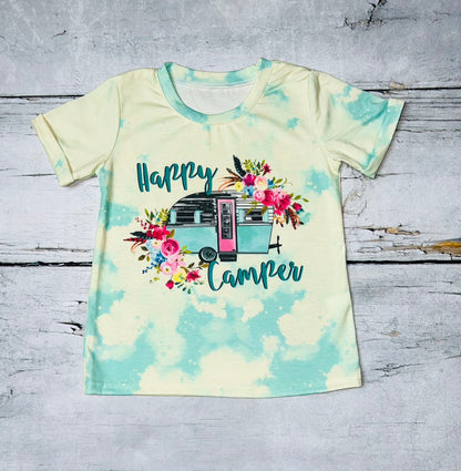 "HAPPY CAMPER" aqua bleached short sleeve t-shirt DLH1108-16