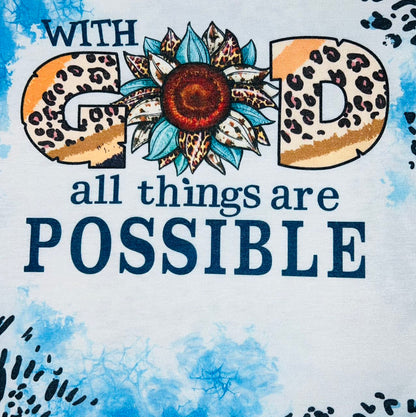 "With God All Things Are Possible" bleached blue animal print short sleeve t-shirt DLH0923-08