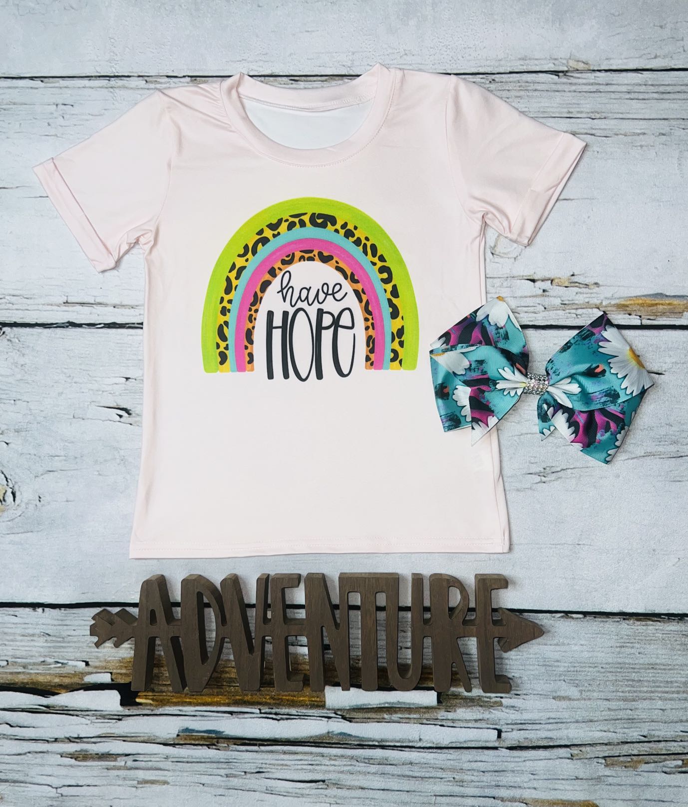 Baby pink "Have Hope" rainbow short sleeve t-shirt DLH1215-34