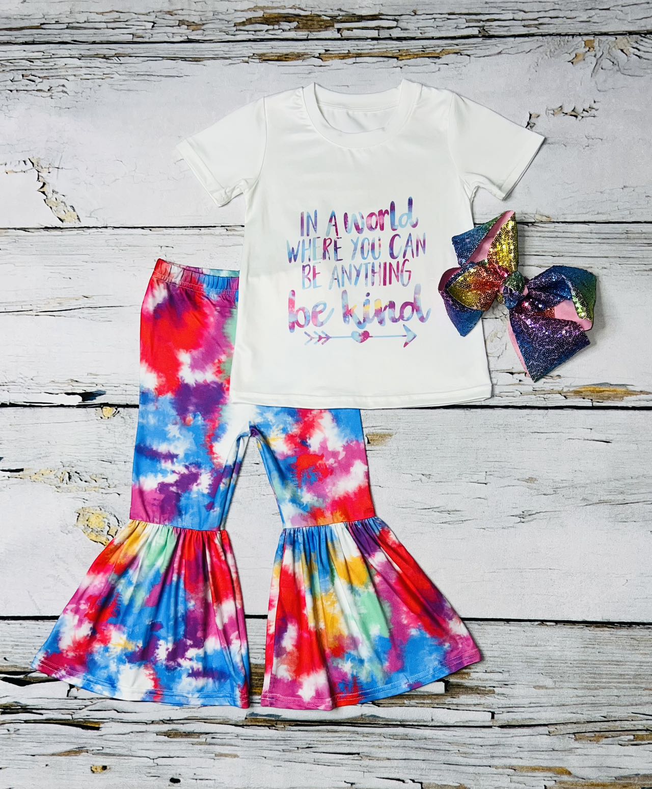 "In a world where you can be anything-Be kind" multicolor 2pc set DLH1215-11