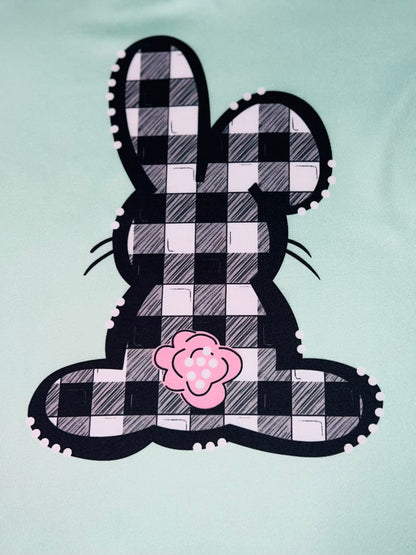 Aqua checkers bunny short sleeve t-shirt DLH1215-32