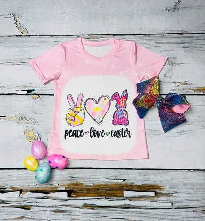 "PEACE, LOVE, EASTER" bleached  baby pink short sleeve t-shirt DLH1215-21