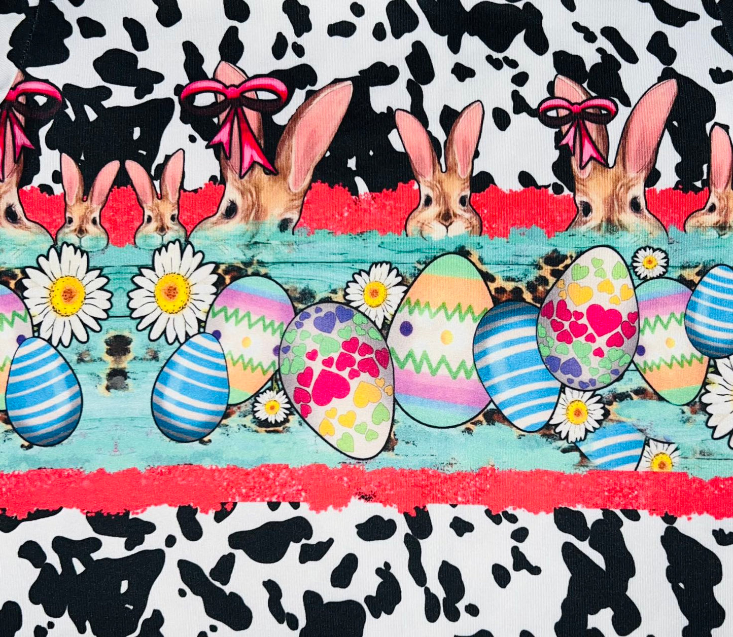 Cow print bunnies, easter eggs, and daisy's short sleeve t-shirt DLH1230-01