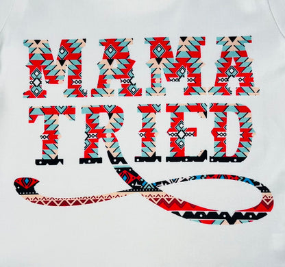 "MAMA TRIED" Aztec print short sleeve 2pc set DLH1215-12