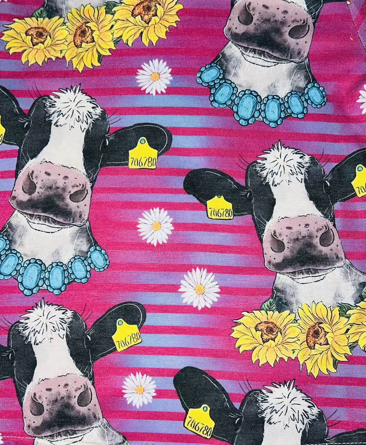 Pink Stripped cows, sunflowers, & daisy's 2pc long sleeve pajamas DLH0824-17