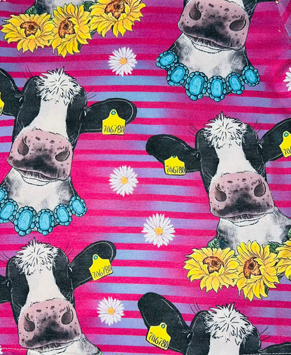 Pink Stripped cows, sunflowers, & daisy's 2pc long sleeve pajamas DLH0824-17