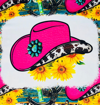 Pink cowboy hat, cactus, & sunflowers short sleeve top DLH0913-17