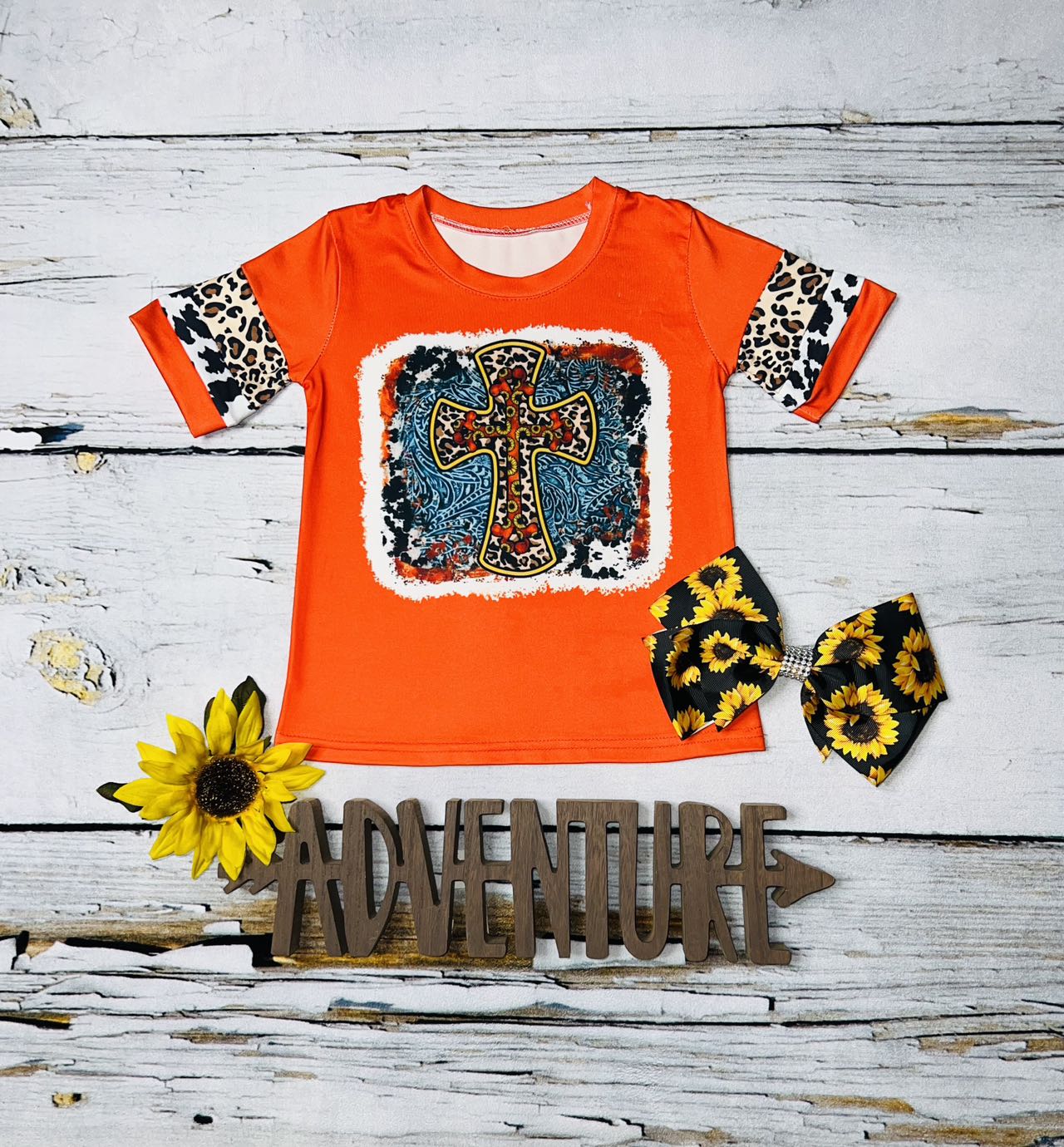 Orange leopard cross short sleeve shirt DLH0824-15