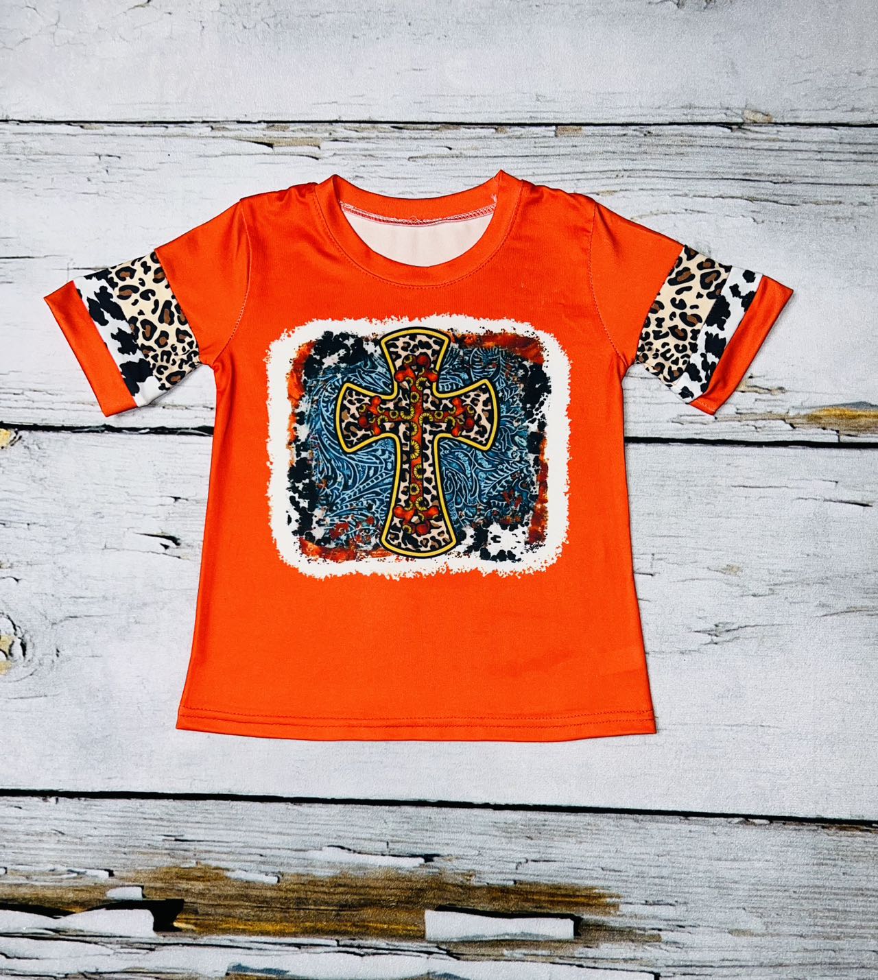 Orange leopard cross short sleeve shirt DLH0824-15