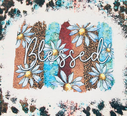 "BLESSED" animal print & daisy's short sleeve shirt DLH1215-02