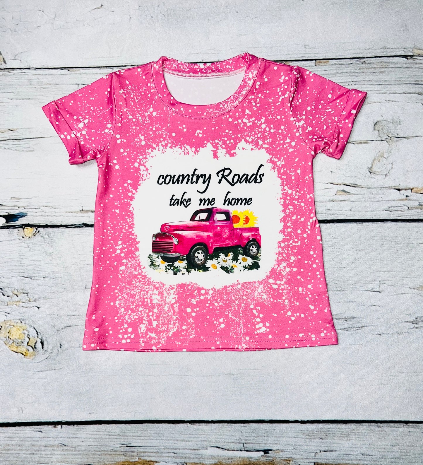 "Country roads take me home" pink bleached short sleeve shirt DLH0923-06