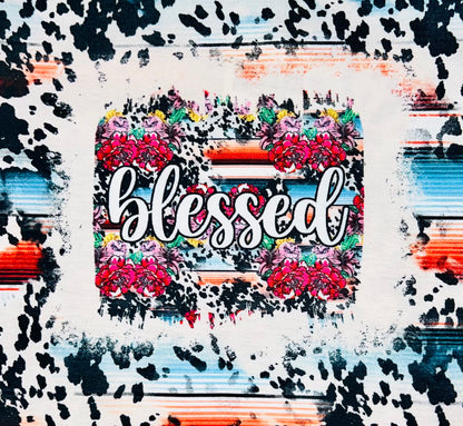 "BLESSED" serape & cow print short sleeve top XCH0722-14H
