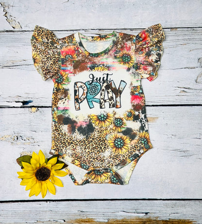 "JUST PRAY" serape & sunflowers baby onesie DLH1230-03