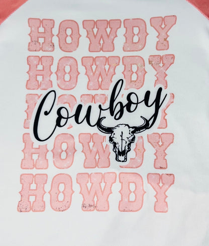 Light pink "HOWDY COWBOY" 2pc short sleeve set