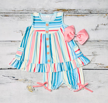 Multicolor stripped w/pockets & buttons 2pc set