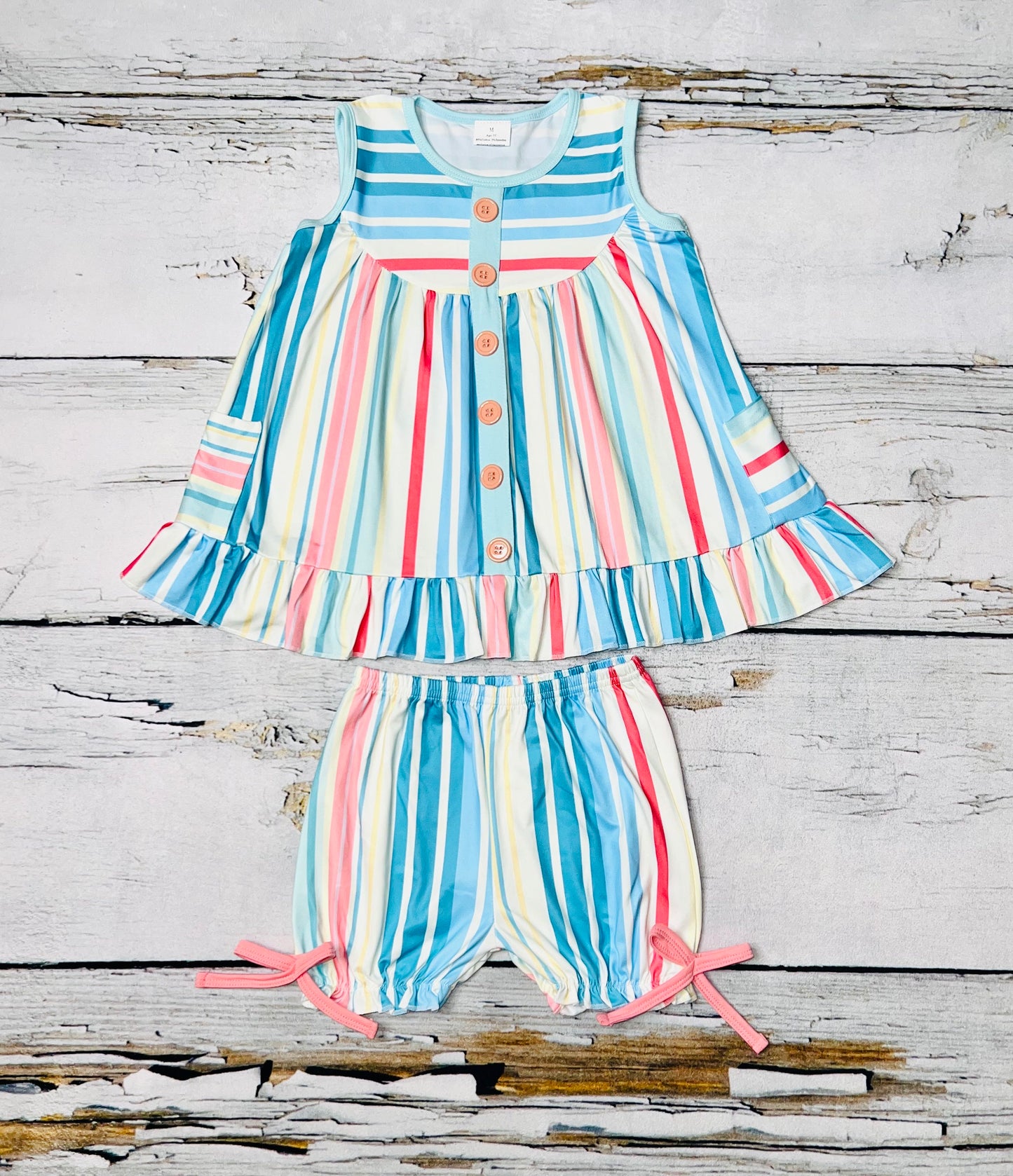 Multicolor stripped w/pockets & buttons 2pc set