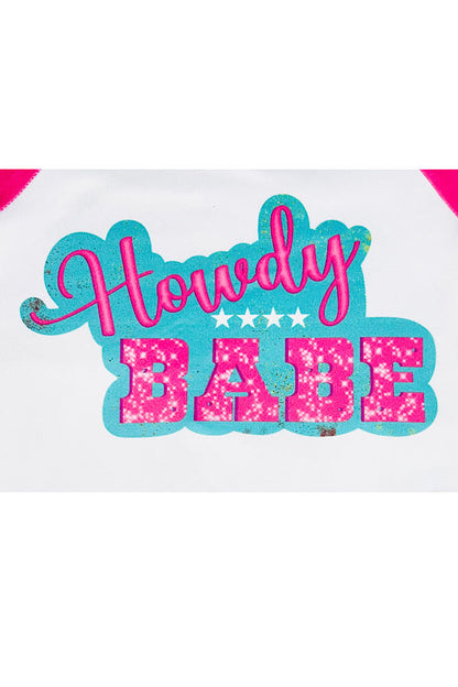 Hot pink & white "HOWDY BABE" 2pc short sleeve set