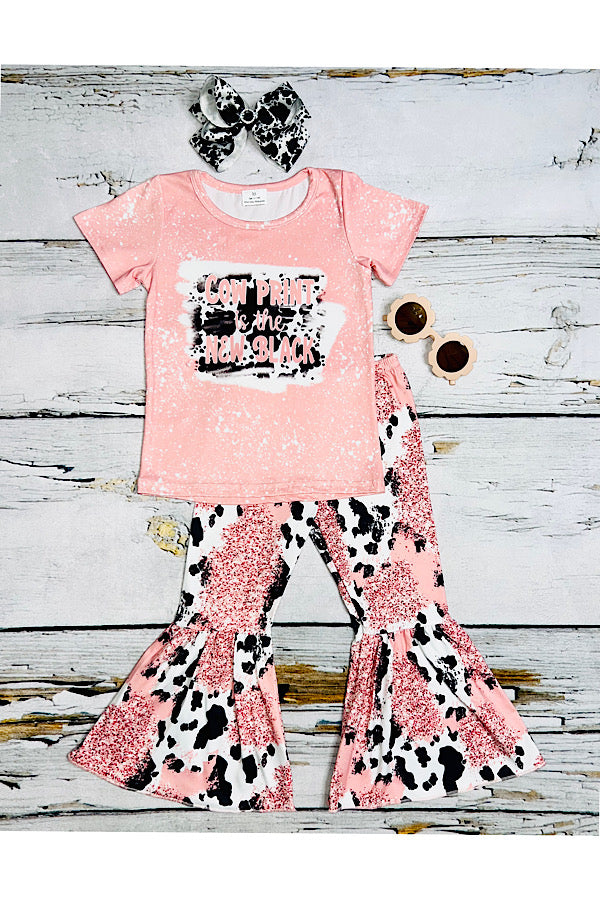 Light pink "COW PRINT IS THE NEW BLACK" 2pc short sleeve set