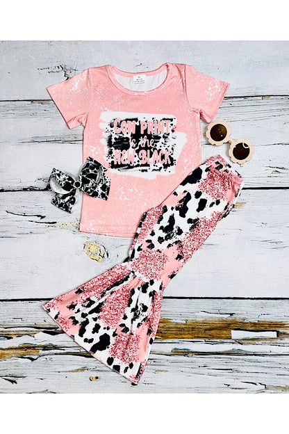 Light pink "COW PRINT IS THE NEW BLACK" 2pc short sleeve set