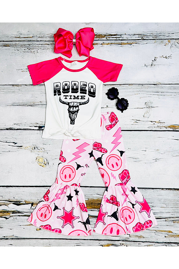 Pink smiley faces "RODEO TIME" 2pc short sleeve set