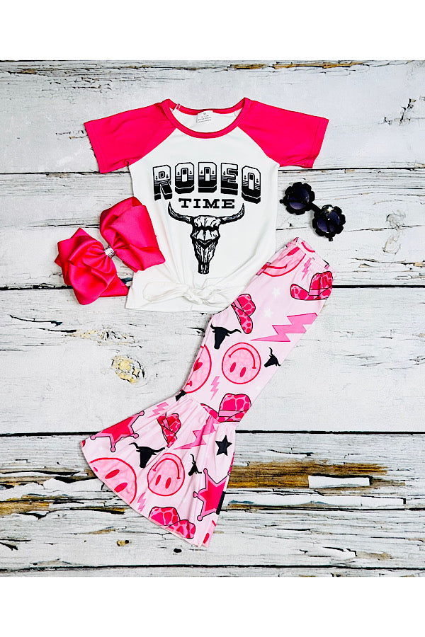 Pink smiley faces "RODEO TIME" 2pc short sleeve set