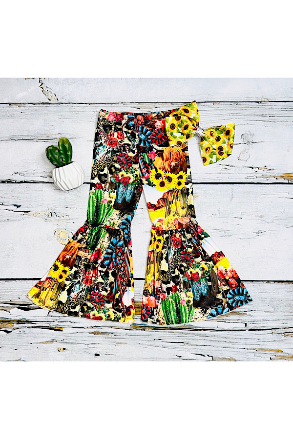 Multicolor trendy western print bell bottoms
