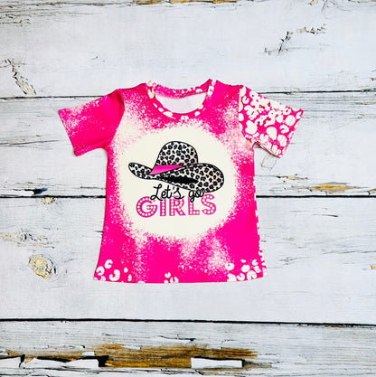 "LET'S GO GIRLS" bleached hot pink short sleeve top