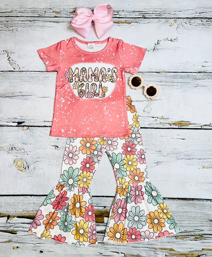 "MAMA'S GIRL" coral flower 2pc short sleeve set
