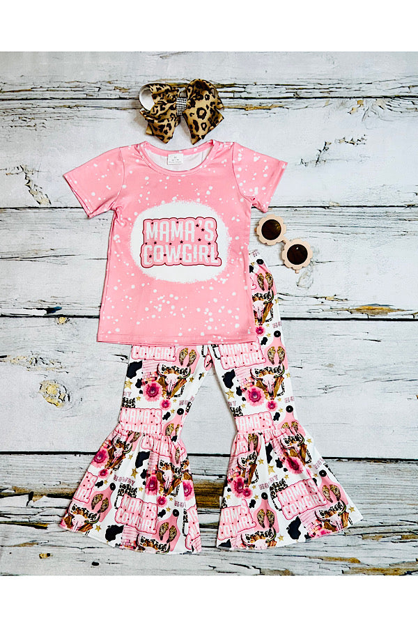 "MAMA'S COWGIRL" light pink 2pc short sleeve set