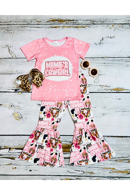 "MAMA'S COWGIRL" light pink 2pc short sleeve set