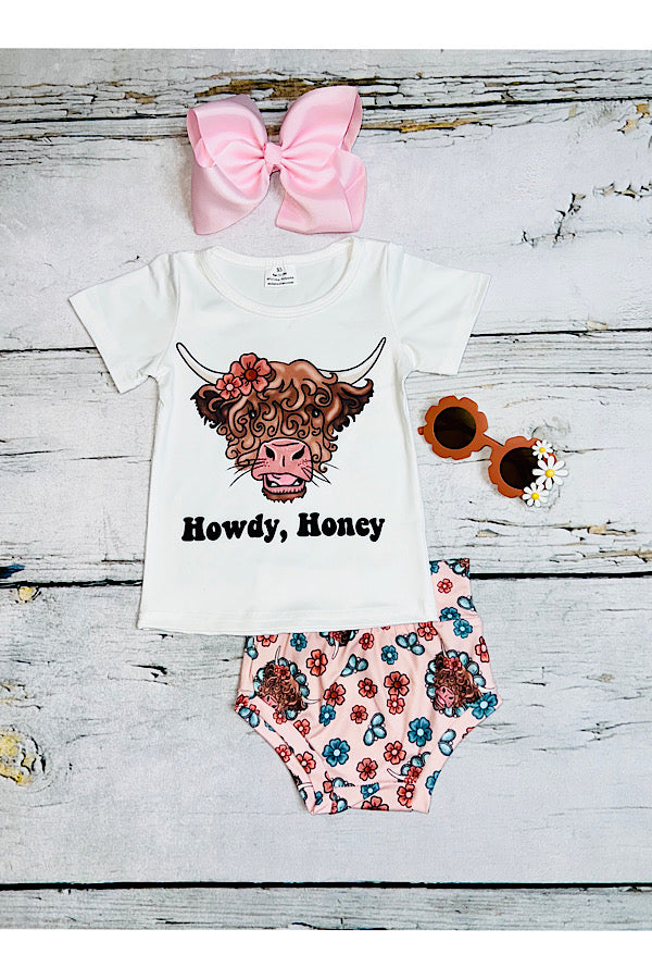 "HOWDY HONEY" 2pc short sleeve top w/bloomer infant set