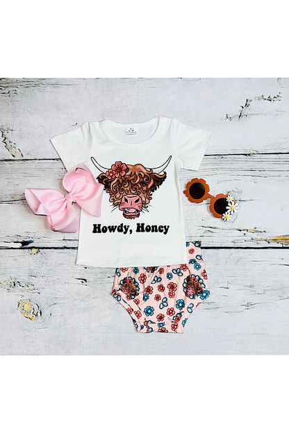 "HOWDY HONEY" 2pc short sleeve top w/bloomer infant set
