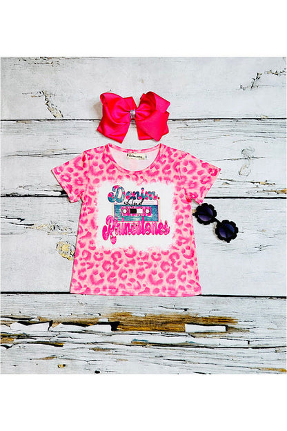 "DENIM AND RHINESTONES" pink cheetah short sleeve top