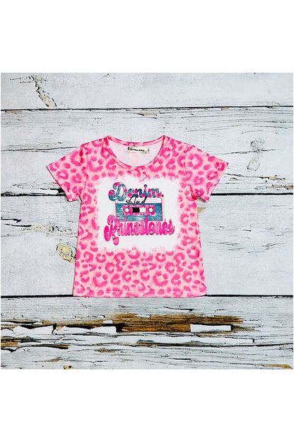 "DENIM AND RHINESTONES" pink cheetah short sleeve top
