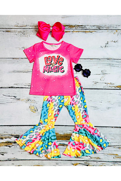 "LOVE IS MAGIC" bright multicolor 2pc short sleeve set XCH0777-11H