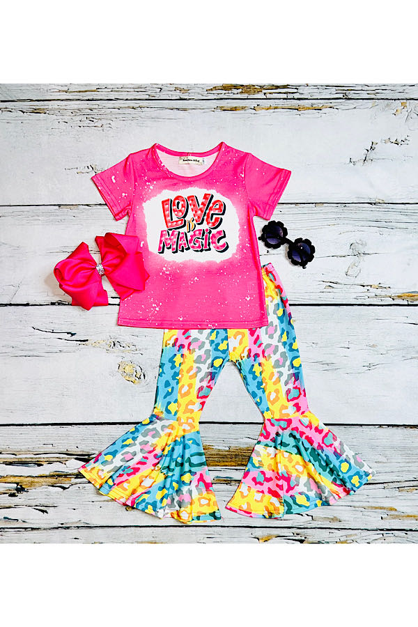 "LOVE IS MAGIC" bright multicolor 2pc short sleeve set XCH0777-11H