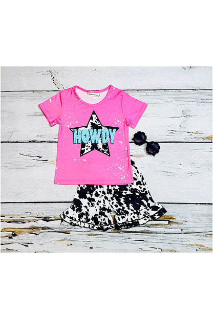 "HOWDY" pink w/cow print short sleeve 2pc set