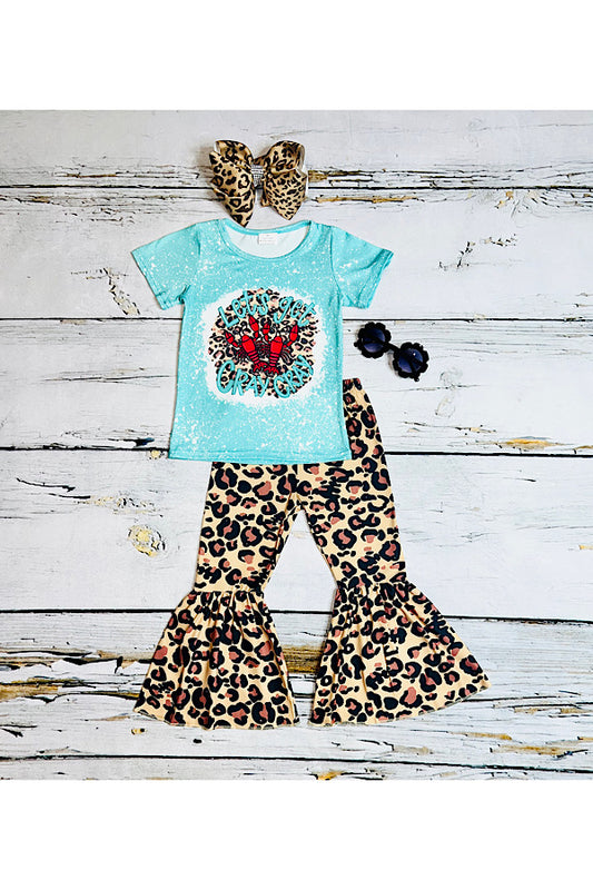 "Let's get cray cray" aqua & leopard print 2pc short sleeve set