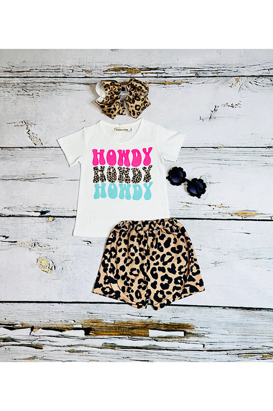 "HOWDY, HOWDY, HOWDY" leopard 2pc short sleeve set