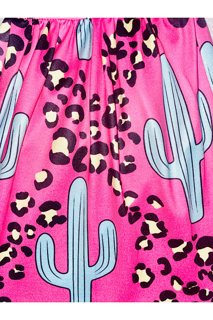 Pink cheetah & cactus one sleeve crop top 2pc set DLH2317