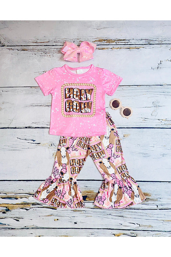 "HOLLY COW" light pink cow & roses 2pc set 11817MZ