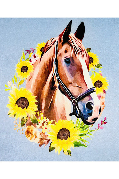 Horse w/sunflowers light blue 2pc short sleeve set 5696MZ