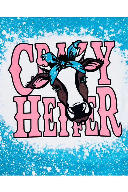 "CRAZY HEIFER" blue & pink cows 2 pc short sleeve set 1101WY