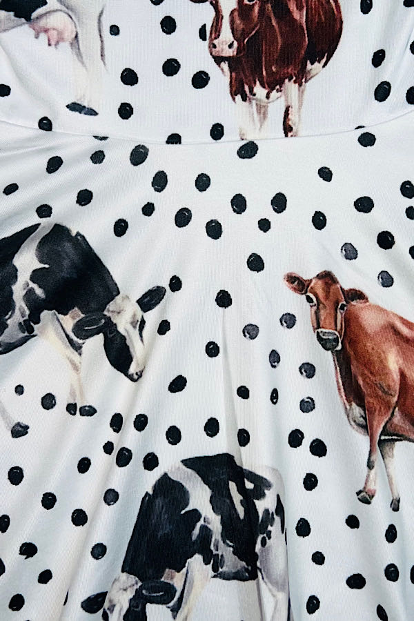 Cows & polka dots swirl w/crisscross back dress DLH2316