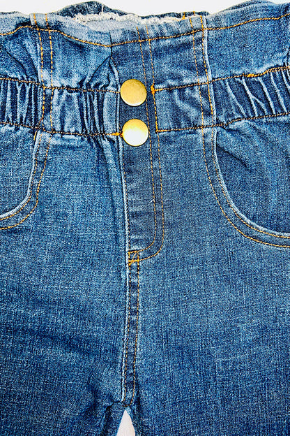 Blue denim two buttons skinny jeans 230115M