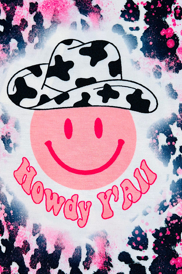 "HOWDY Y'ALL" pink smiley face & cow print 2pc set XCH0777-20H