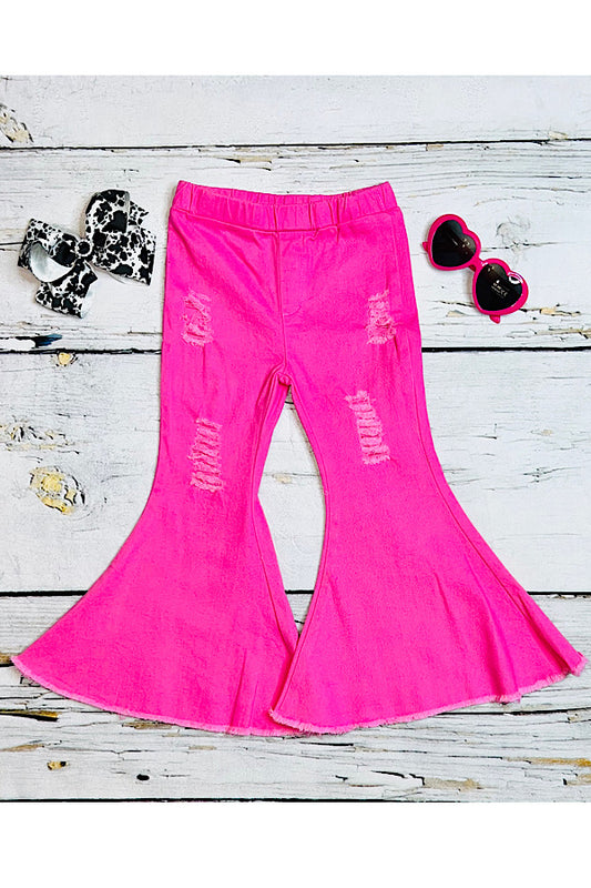 Pink ripped denim bell bottoms 230112M